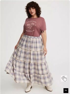 torrid Plaid Tiered Maxi Skirt in Pastel Neutrals